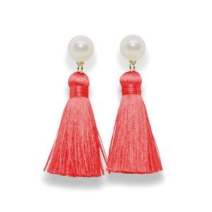 Pearl Tassel Earrings Coral